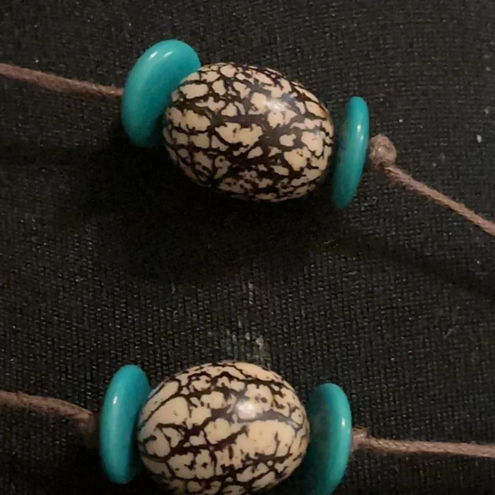 Turquoise and Patterned Seed Bead Necklace